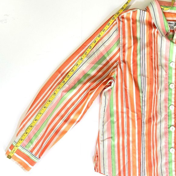 Coldwater Creek Women's Petite Sz XL Button-up Top Orange, Pink & Green Stripes - Picture 11 of 11